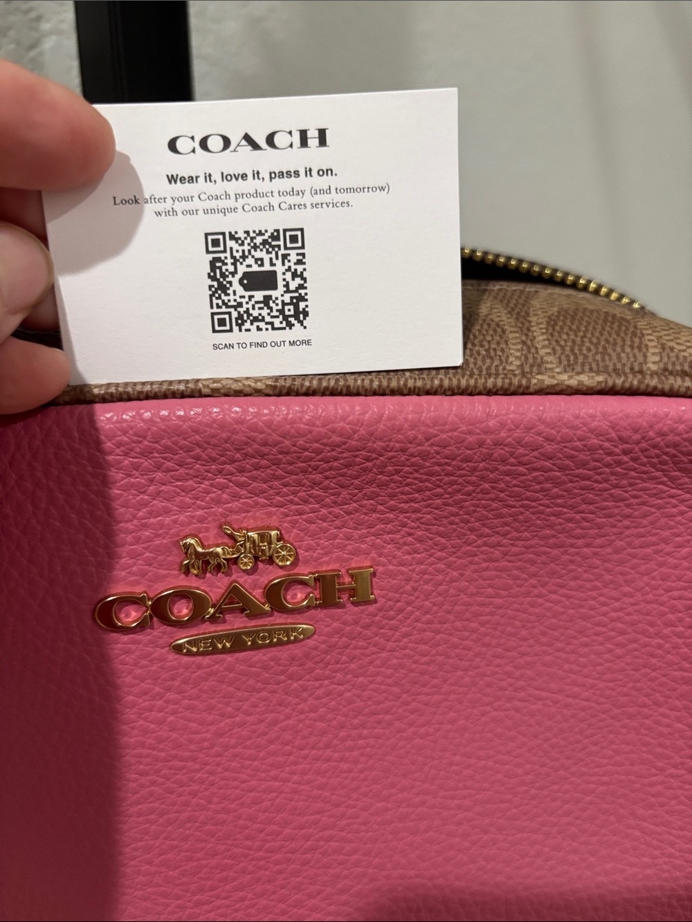 Coach Pink Pebbled Leather Crossbody Camera Bag with Gold Trim 9”wide 6”deep - Picture 7 of 13